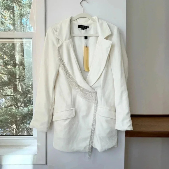 NWT Free People PatBO Velvet Blazer Mini Dress White Beaded Long Sleeve $1000 - Picture 2 of 16